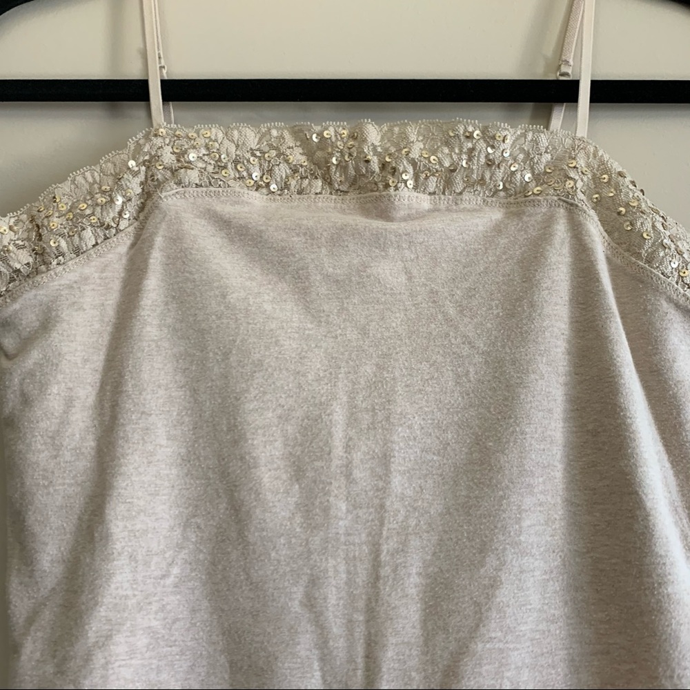 Express | Tan Stone Square Neckline Sequin Spaghetti Strap Built In Bra Cami, M - Picture 2 of 7